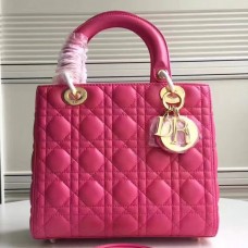 Geantă Dior medie Lady Dior din piele de miel roz-roșie Geantă Dior medie Lady Dior din piele de miel roz-roșie