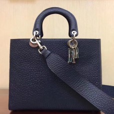 Geantă Dior Lady Dior mare din piele de miel granulată bleumarin Canyon