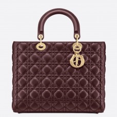 Geantă Dior Mare Lady Dior Din piele de miel Cannage Bordeaux Geantă Dior Mare Lady Dior Din piele de miel Cannage Bordeaux