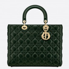 Geantă Dior Lady Dior mare din piele de miel Cannage verde