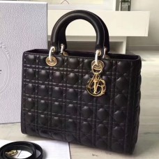 Geantă Dior Lady Dior mare din piele de miel neagră
