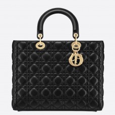 Geantă Dior Lady Dior mare din piele de miel Cannage neagră