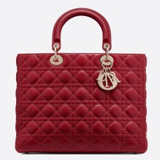 Geantă Dior Lady Dior mare din piele de miel Cannage roșie