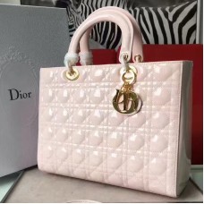 Geantă Dior Lady Dior mare din piele bej lăcuită