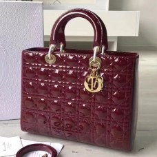Geantă Dior Lady Dior mare din piele lăcuită Bordeaux Geantă Dior Lady Dior mare din piele lăcuită Bordeaux