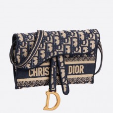 Geantă Dior Saddle Pochette din pânză oblică albastră Geantă Dior Saddle Pochette din pânză oblică albastră