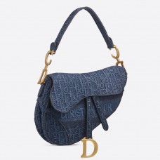 Geantă Dior Saddle din pânză Dior Oblique albastră denim Geantă Dior Saddle din pânză Dior Oblique albastră denim