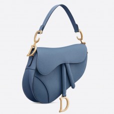 Geantă Dior Saddle din piele de vițel granulată albastră din denim Geantă Dior Saddle din piele de vițel granulată albastră din denim