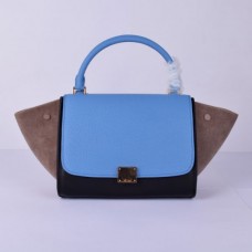 Geantă Celine medie Trapeze din piele întoarsă, albastru-negru-kaki